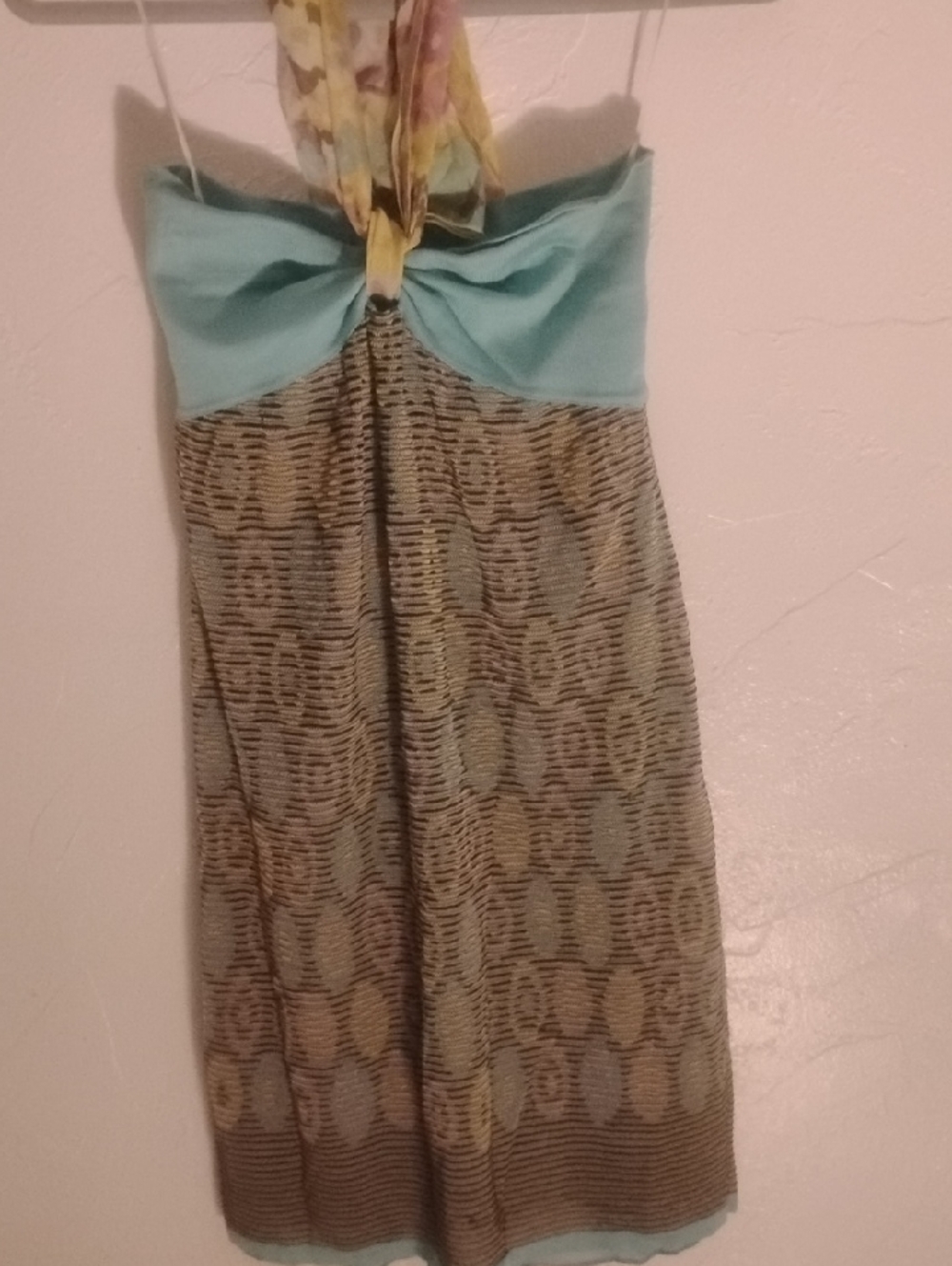 Missoni Aqua Bust Halter Mini Dress with Multicolor Knit Skirt